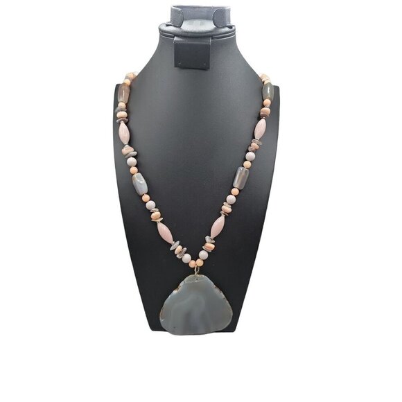 Miriam Haskell Large Chunky Statement Pendant Necklace Semi-Precious Stones 28" - Picture 1 of 16
